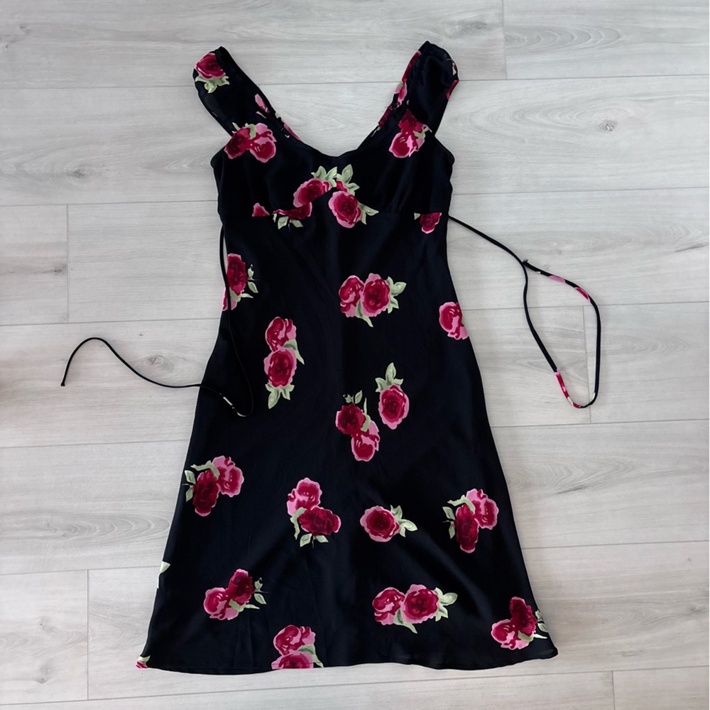Jonathan Martin Black Dress with Red and Green Floral Design